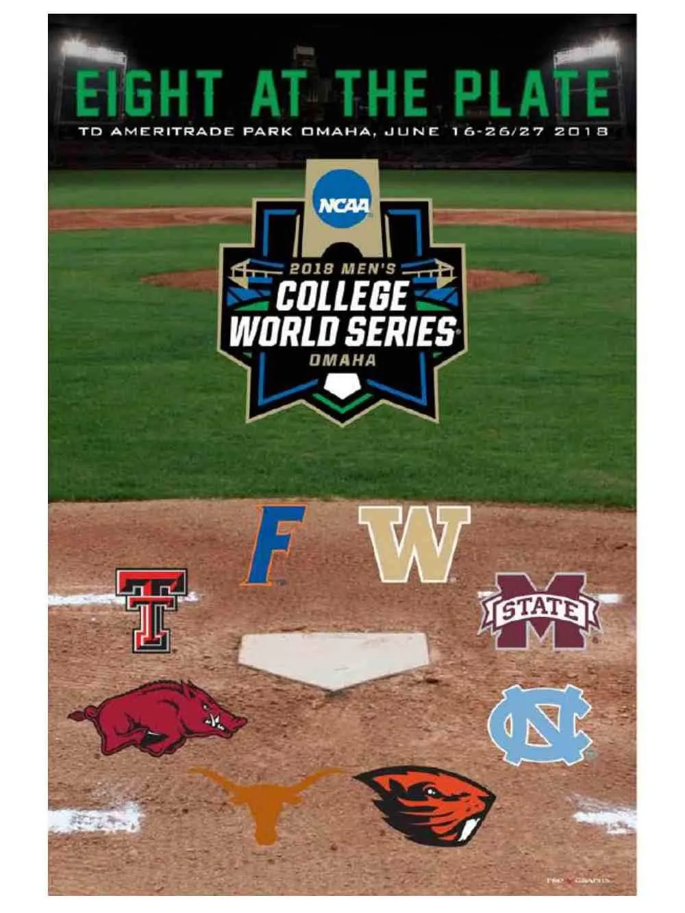 2018 College World Series Commemorative Eight at the Plate Poster - TD Ameritrade Park, Omaha