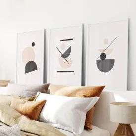 3 Piece Mid-Century Abstract Art. Beige and Black