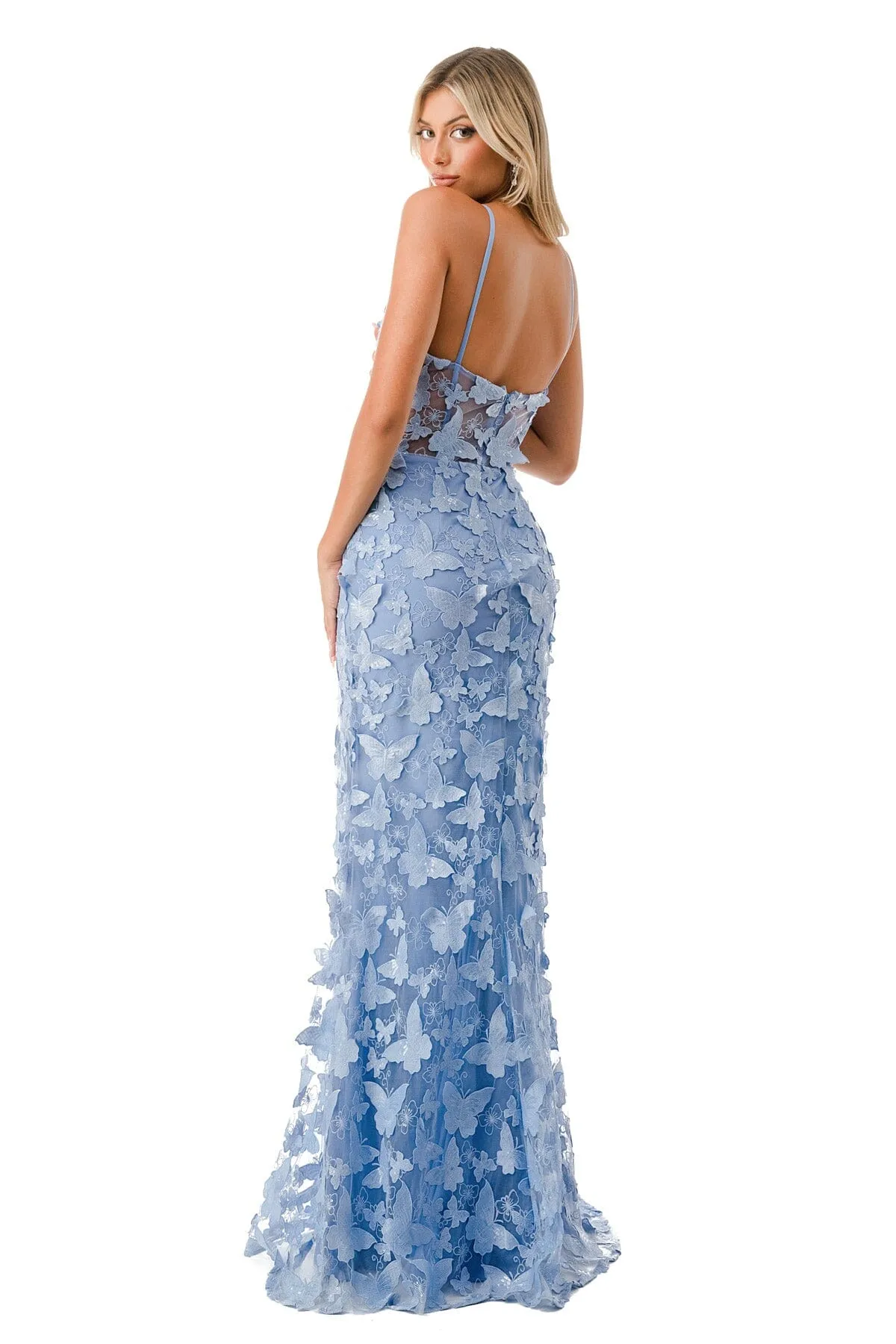 3D Butterfly Fitted Sleeveless Gown  by Coya L2801F