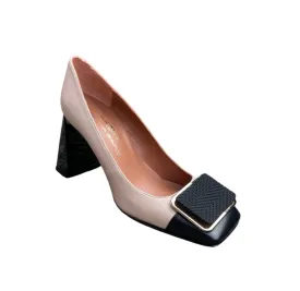 4507 Black/Cream Block Heel