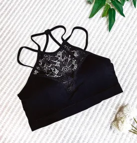 #602 High Neck Lace Bralette (Black)