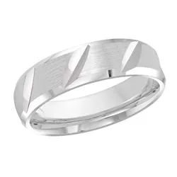 6MM White Gold Carved Satin Wedding Band