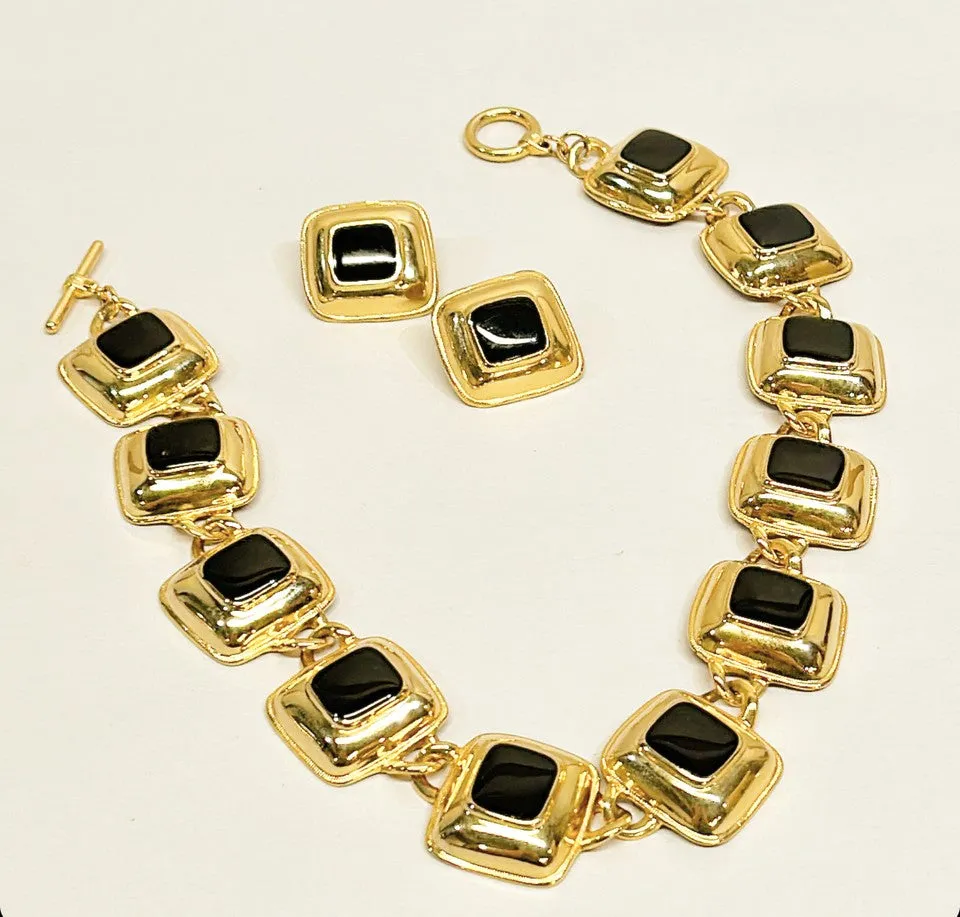 80’s possible Anne Klein couture statement necklace with matching pierced earrings.