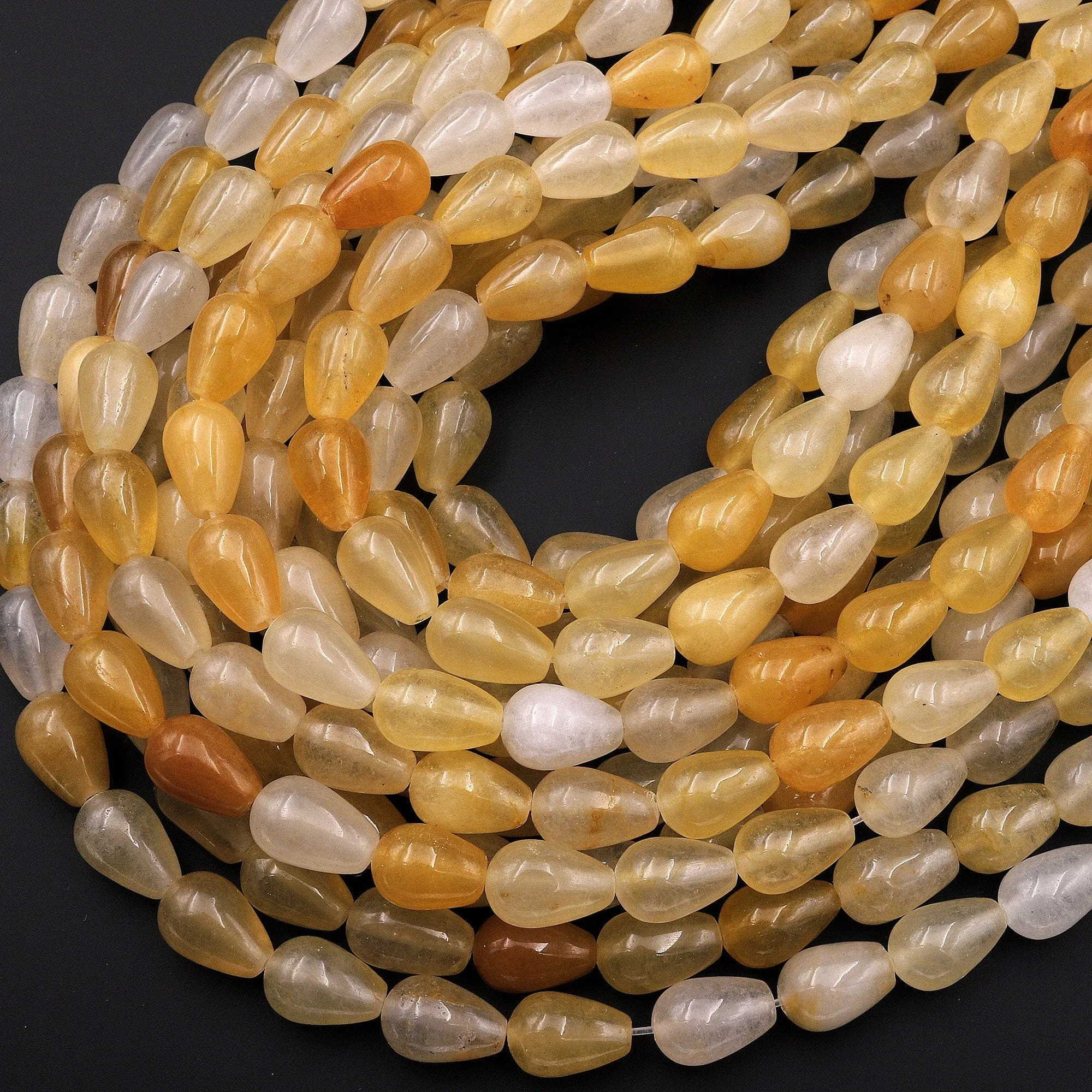 AAA Extra Translucent Natural Yellow Aventurine Teardrop Beads 15.5" Strand