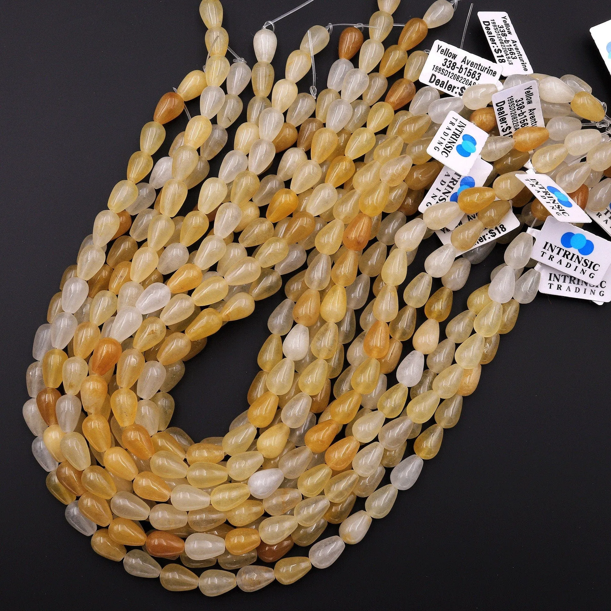 AAA Extra Translucent Natural Yellow Aventurine Teardrop Beads 15.5" Strand