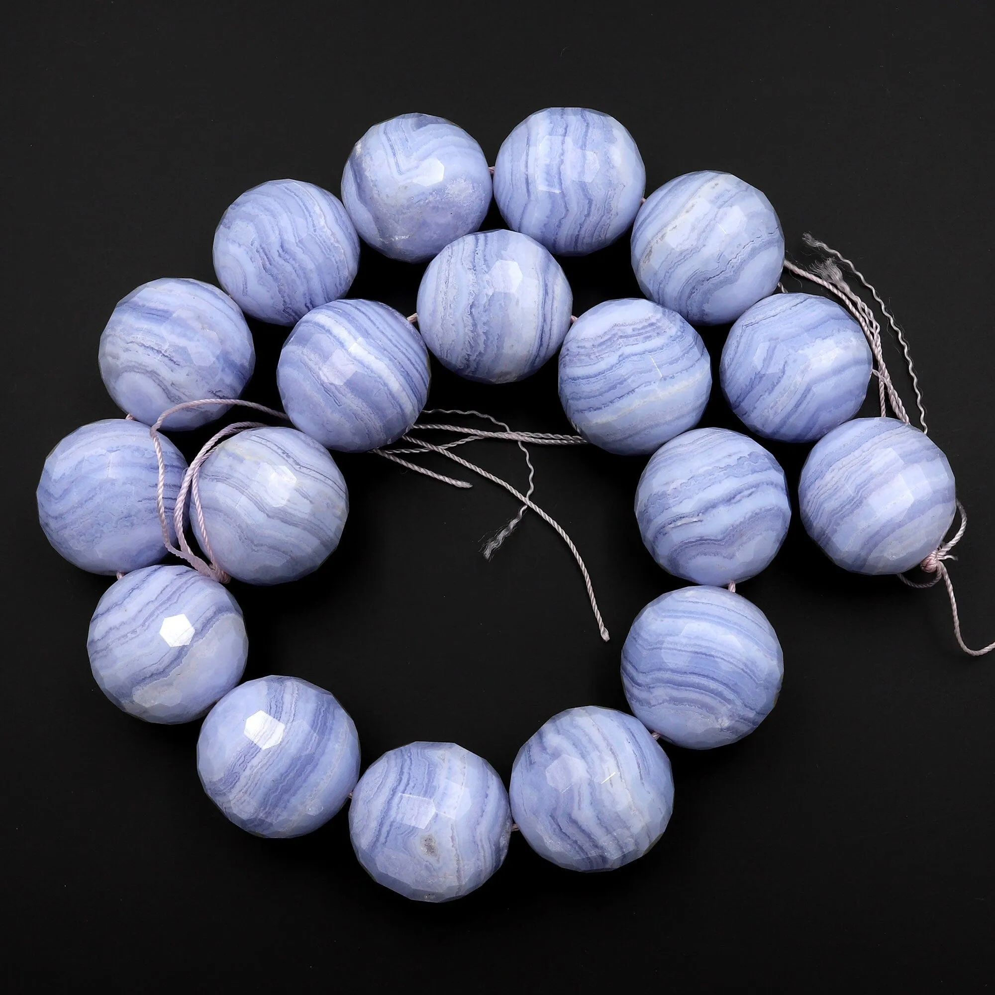 AAA Faceted Large Natural Blue Lace Agate Beads 20mm 22mm 24mm Round Beads Choose from 1  Bead, or 16" Strand