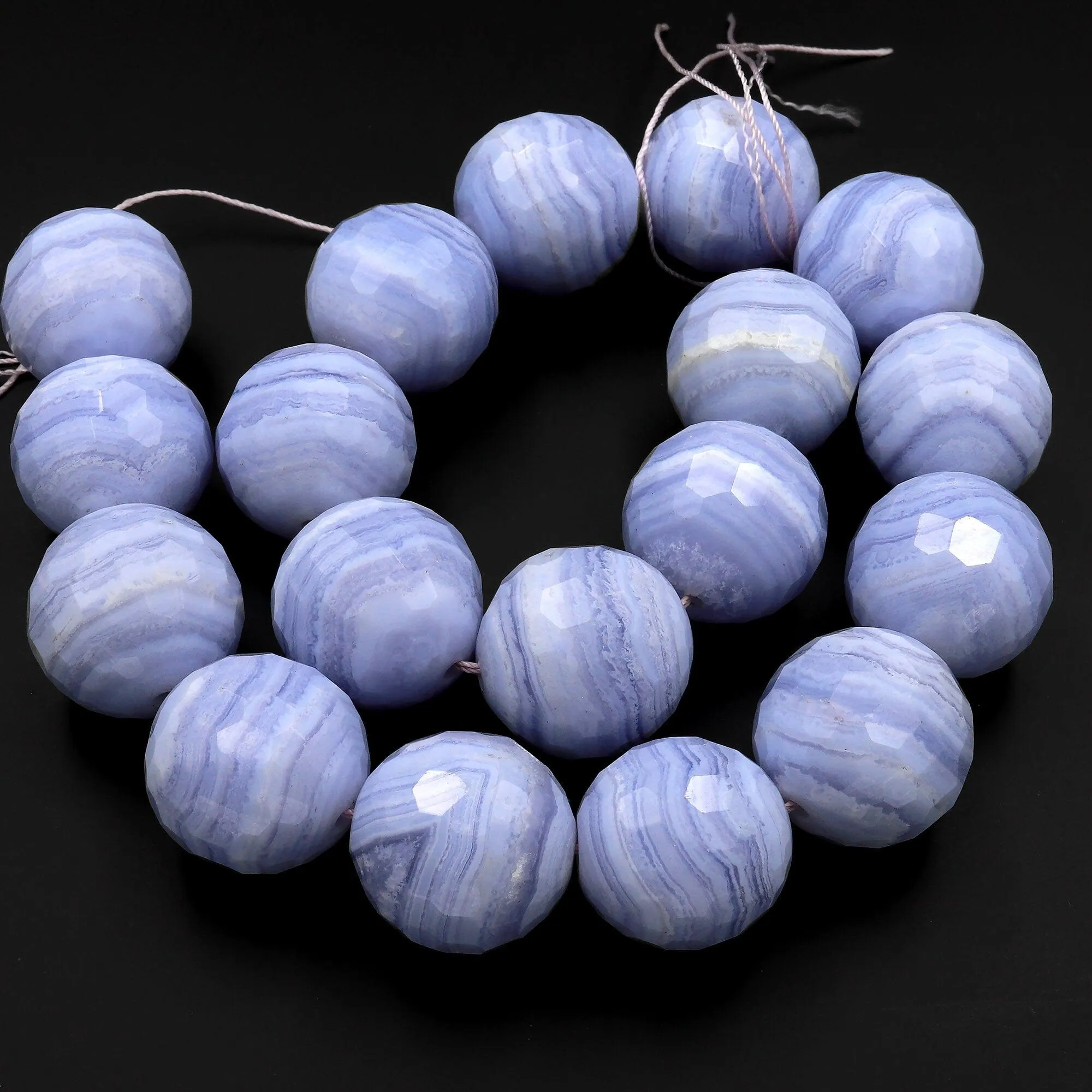 AAA Faceted Large Natural Blue Lace Agate Beads 20mm 22mm 24mm Round Beads Choose from 1  Bead, or 16" Strand