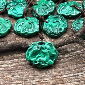 AAA Hand Carved Natural Green Malachite Fox Pendant Bead Drilled Gemstone 3D Animal A1