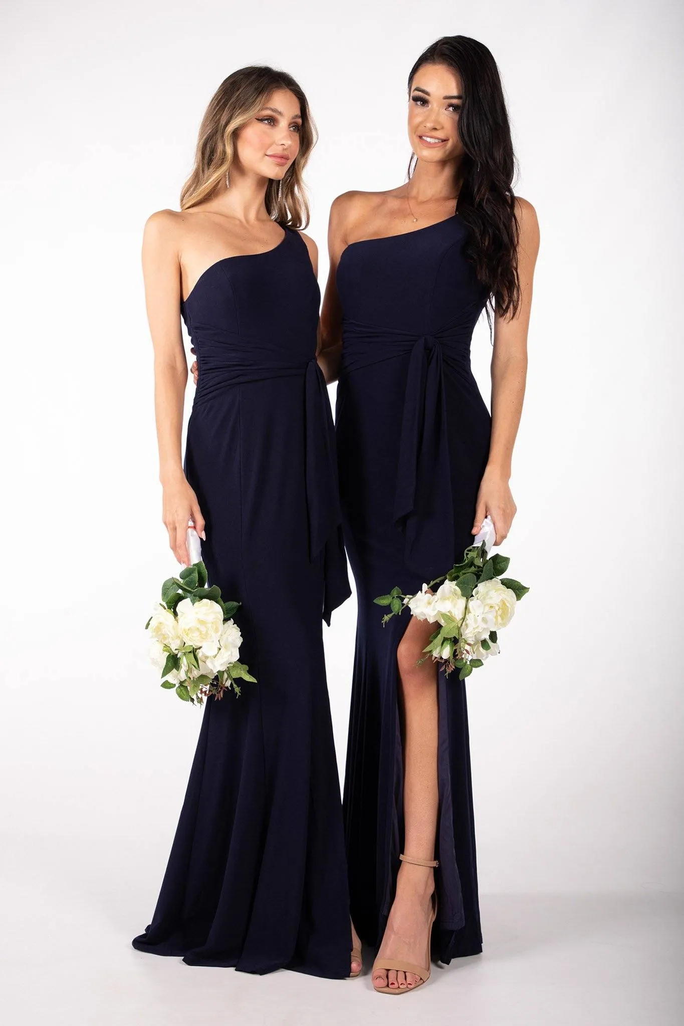 ABIGAIL One Shoulder Maxi Column Dress - Navy