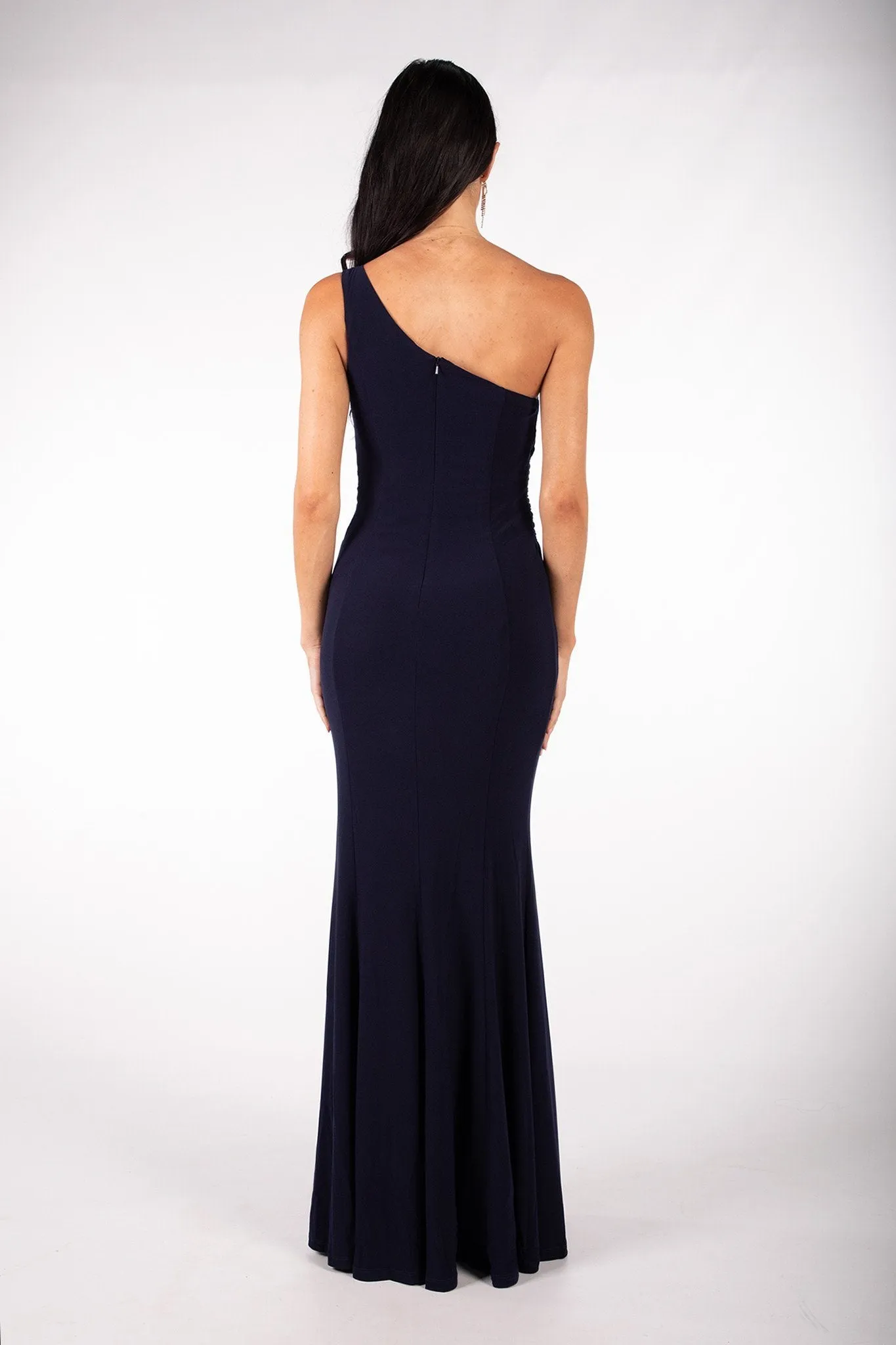 ABIGAIL One Shoulder Maxi Column Dress - Navy