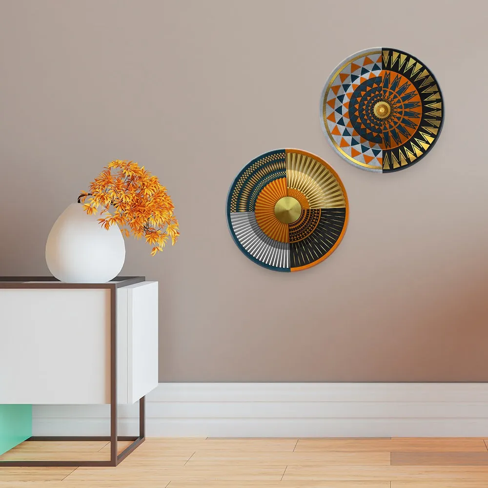 Abstract Geometric Circle Art Wall Hanging Plates of Two Pieces