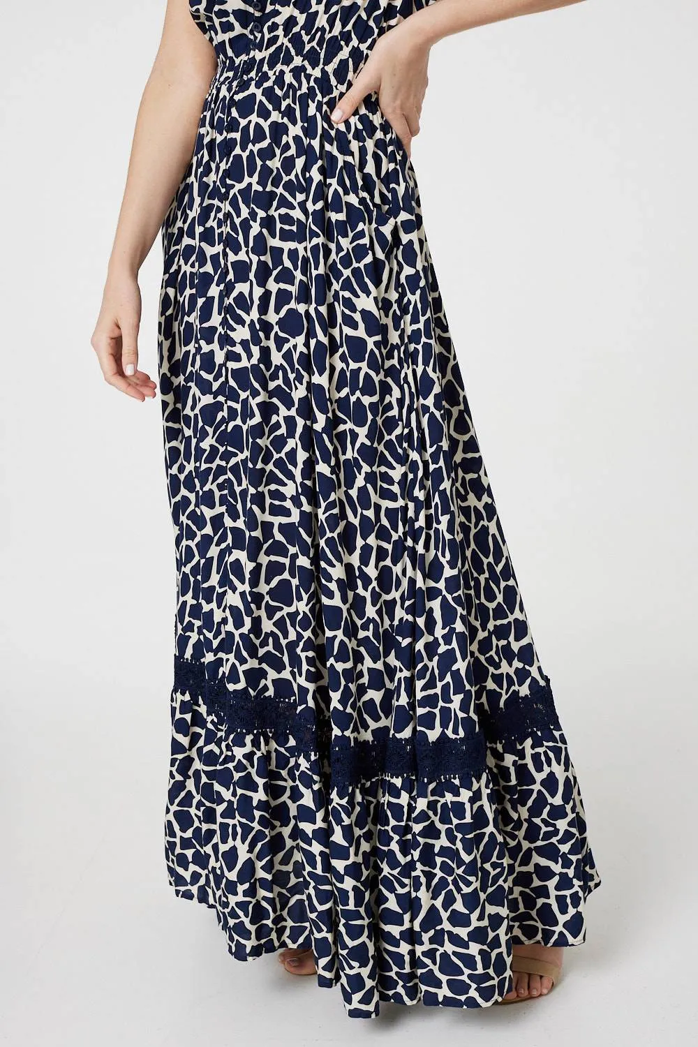 Abstract Print Button Front Maxi Dress