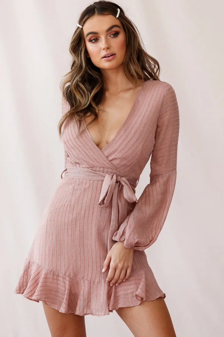 Adelaide Long Balloon Sleeve Wrap Dress Rose