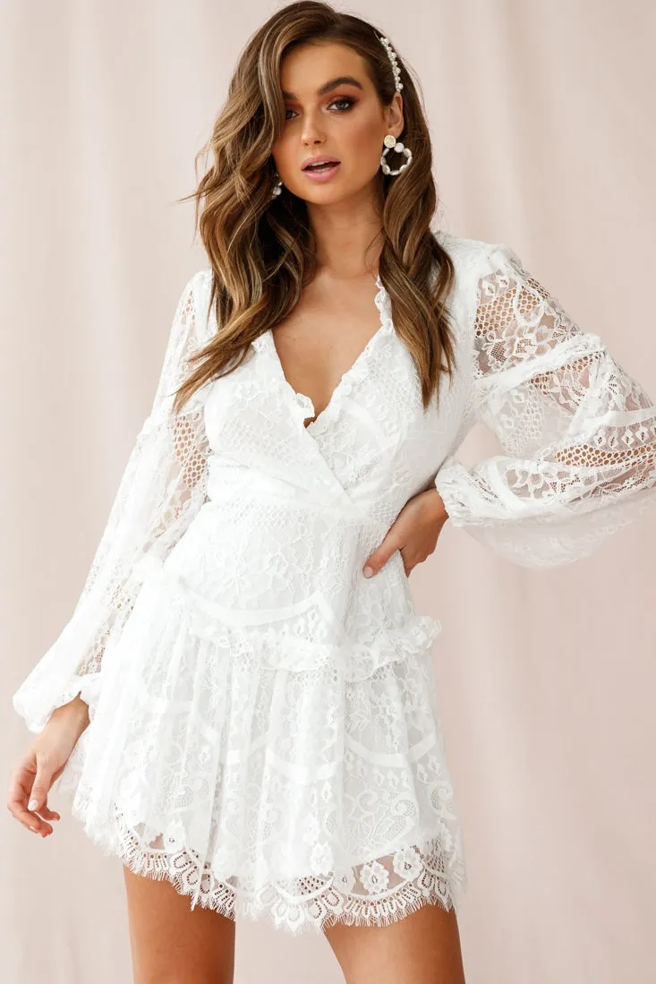 Albany Lace Up Back Frill Dress White