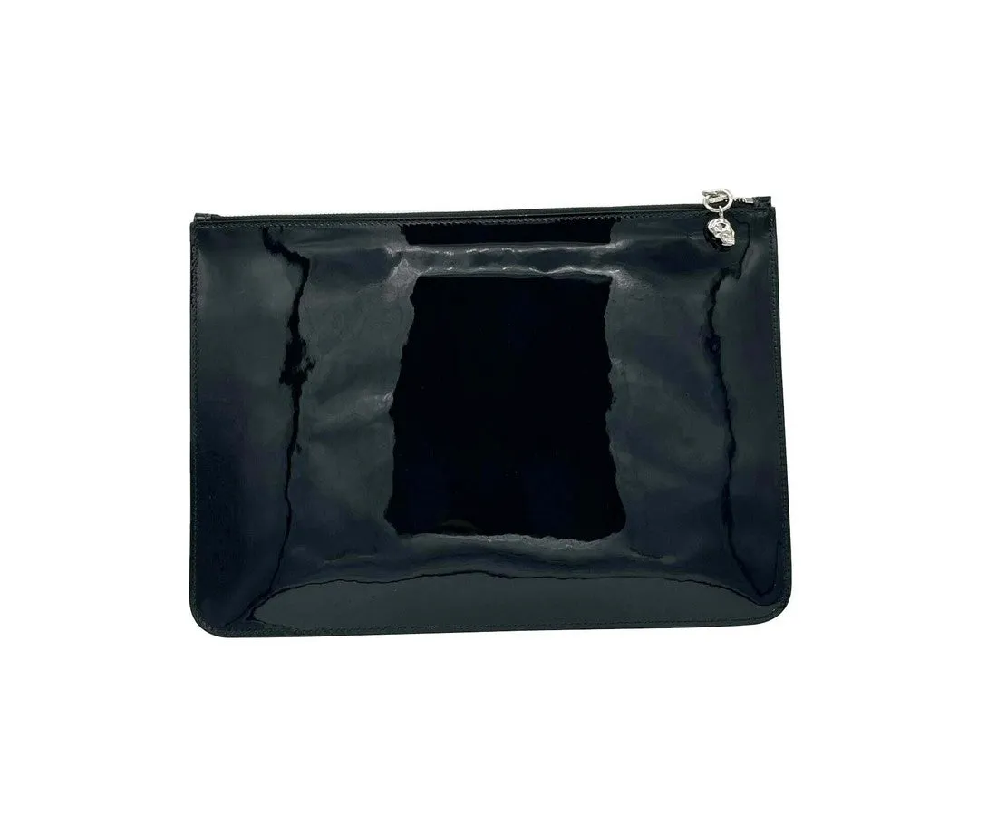 Alexander McQueen Women's Black Charm Patent Leather Skull Large Pouch 420860 DP00I 1000