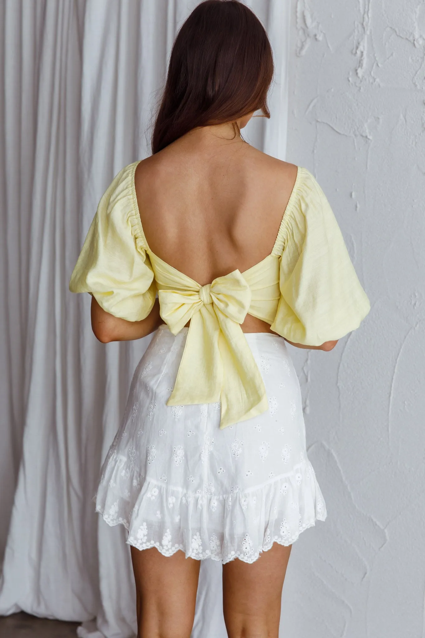 Alpha Tied Back Puff Sleeve Top Lemon