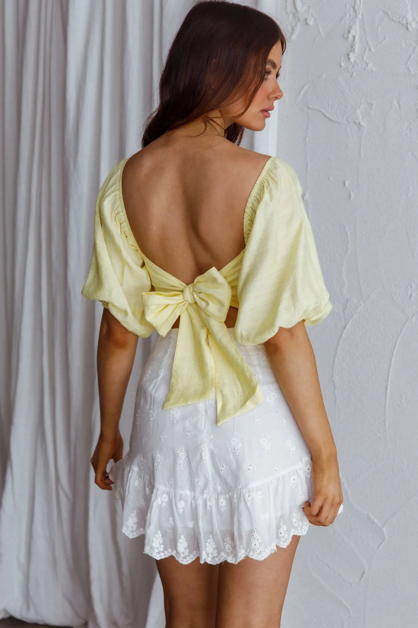 Alpha Tied Back Puff Sleeve Top Lemon