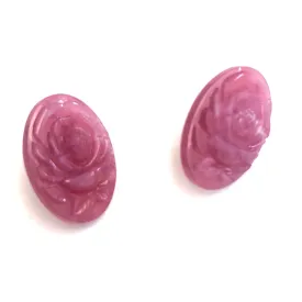 Amethyst Purple Carved Rose Oval Button Stud Earrings