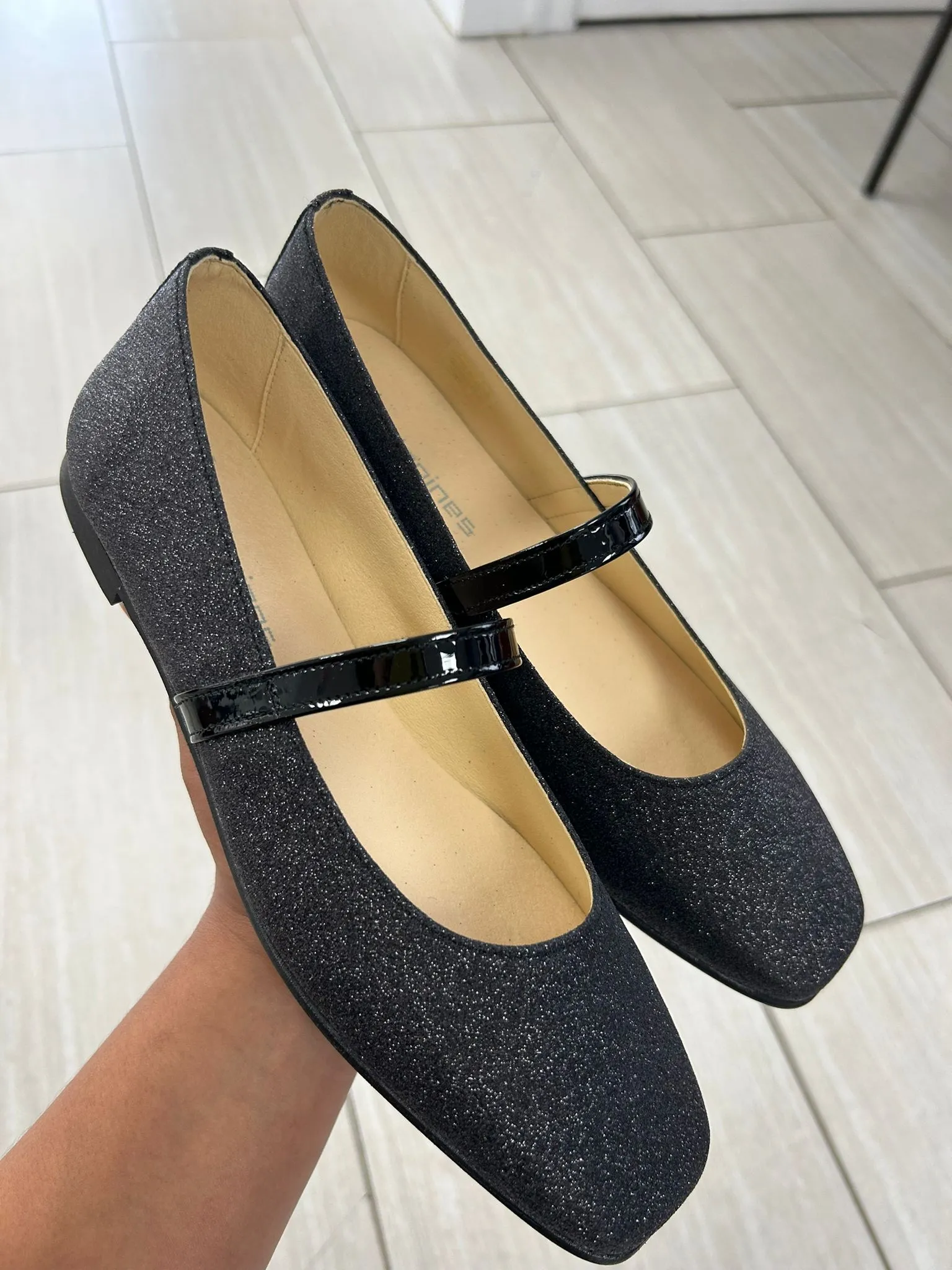 Andanines Black Sparkle Square Toe Mary Jane