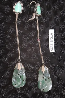 Antique Qing Dynasty Carved Jade Dangle Earrings - 1125