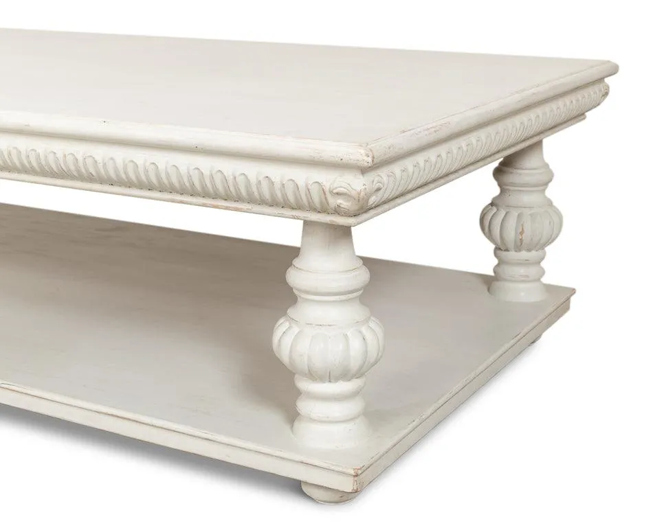 Antique White Carved Coffee Table