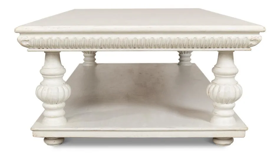 Antique White Carved Coffee Table