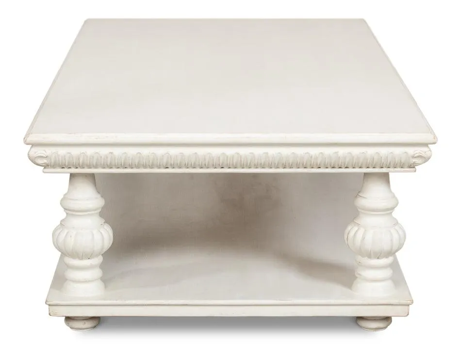 Antique White Carved Coffee Table