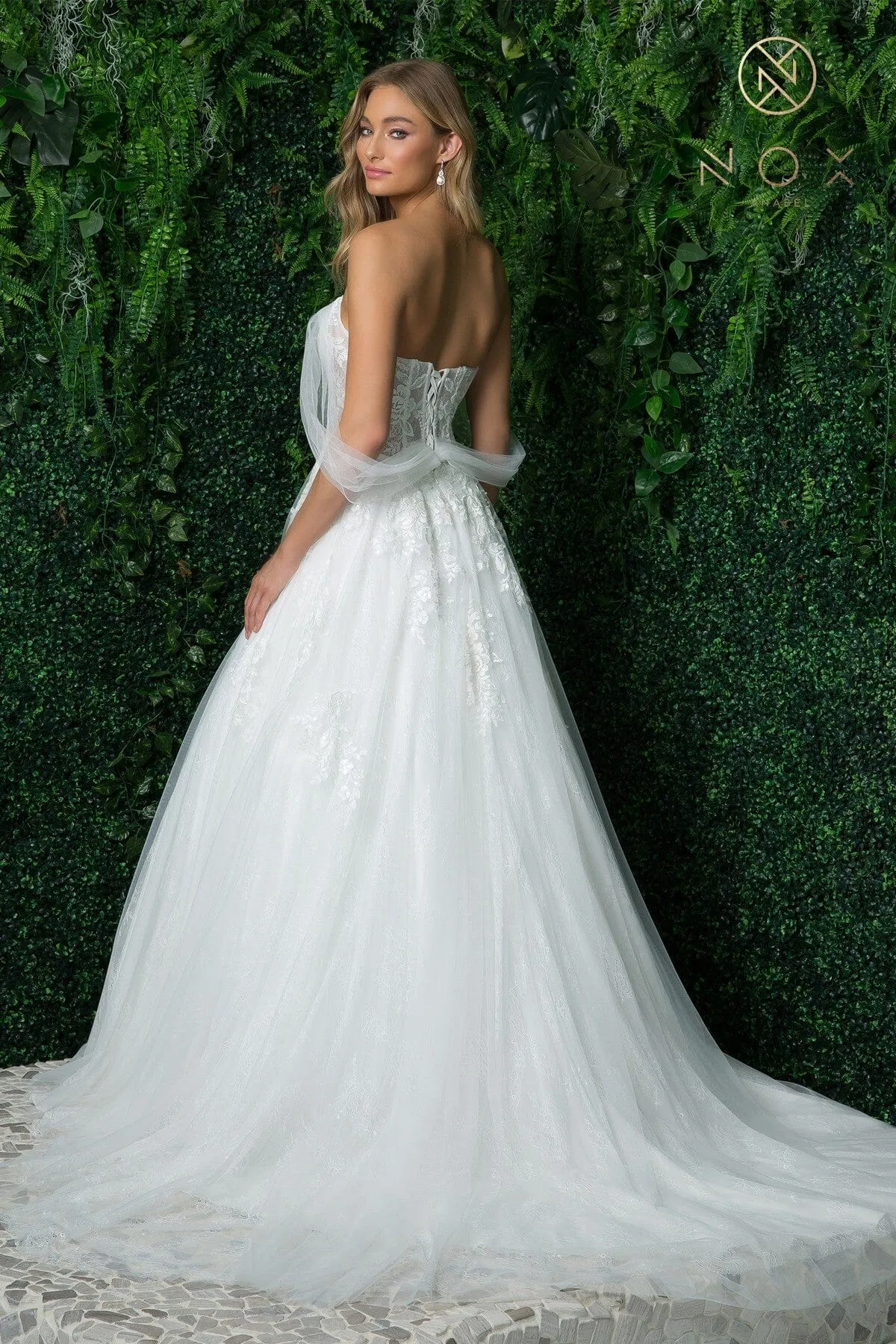 Applique Off Shoulder Bridal Ball Gown by Nox Anabel JE946