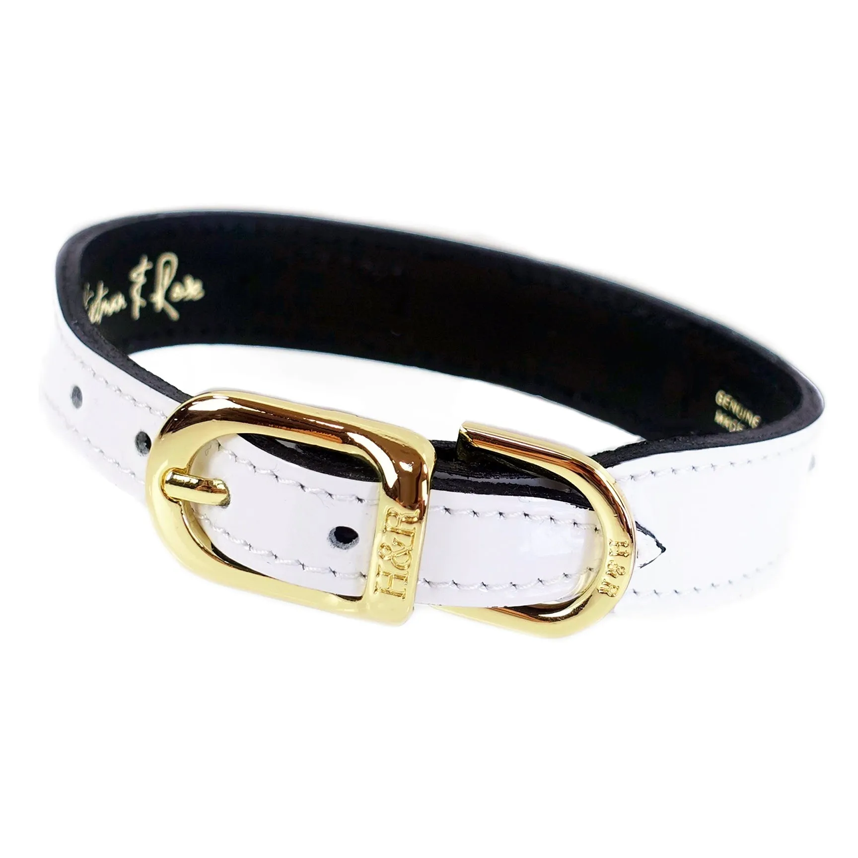 Art Deco Dog Collar in White Patent & Gold