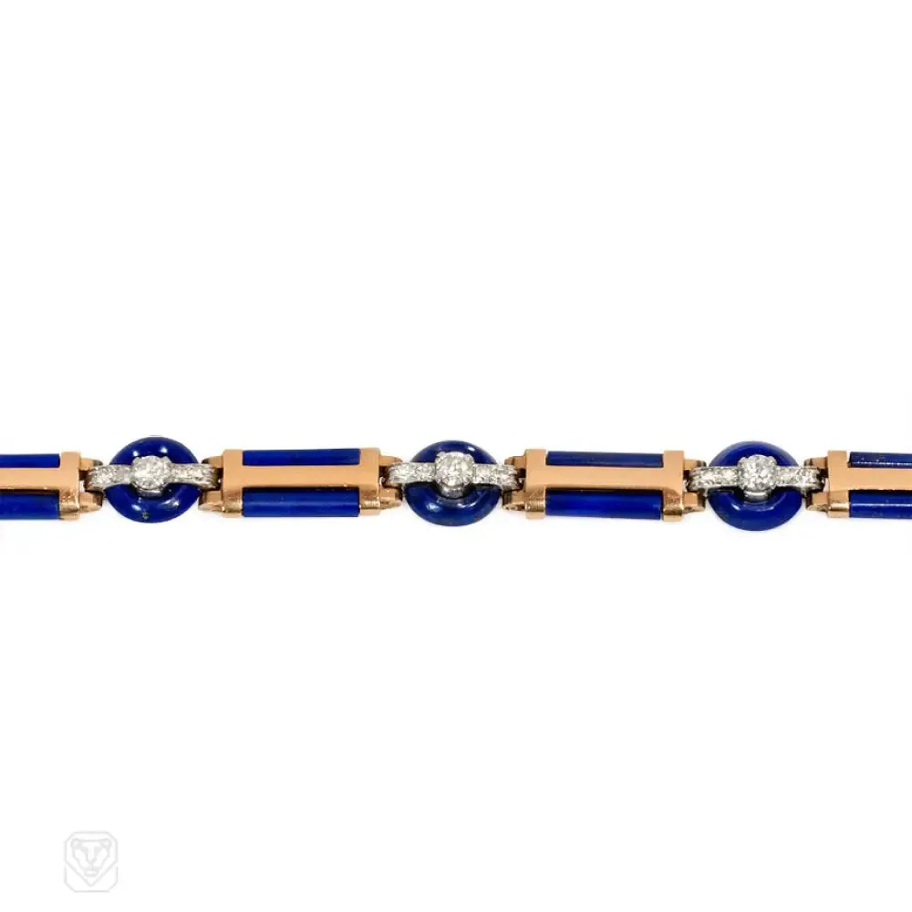 Art Deco gold, lapis, and diamond bracelet