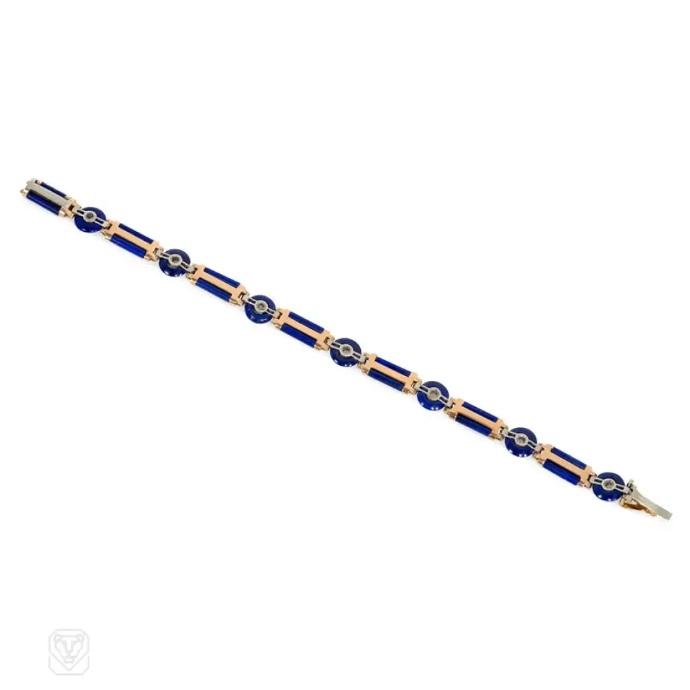 Art Deco gold, lapis, and diamond bracelet