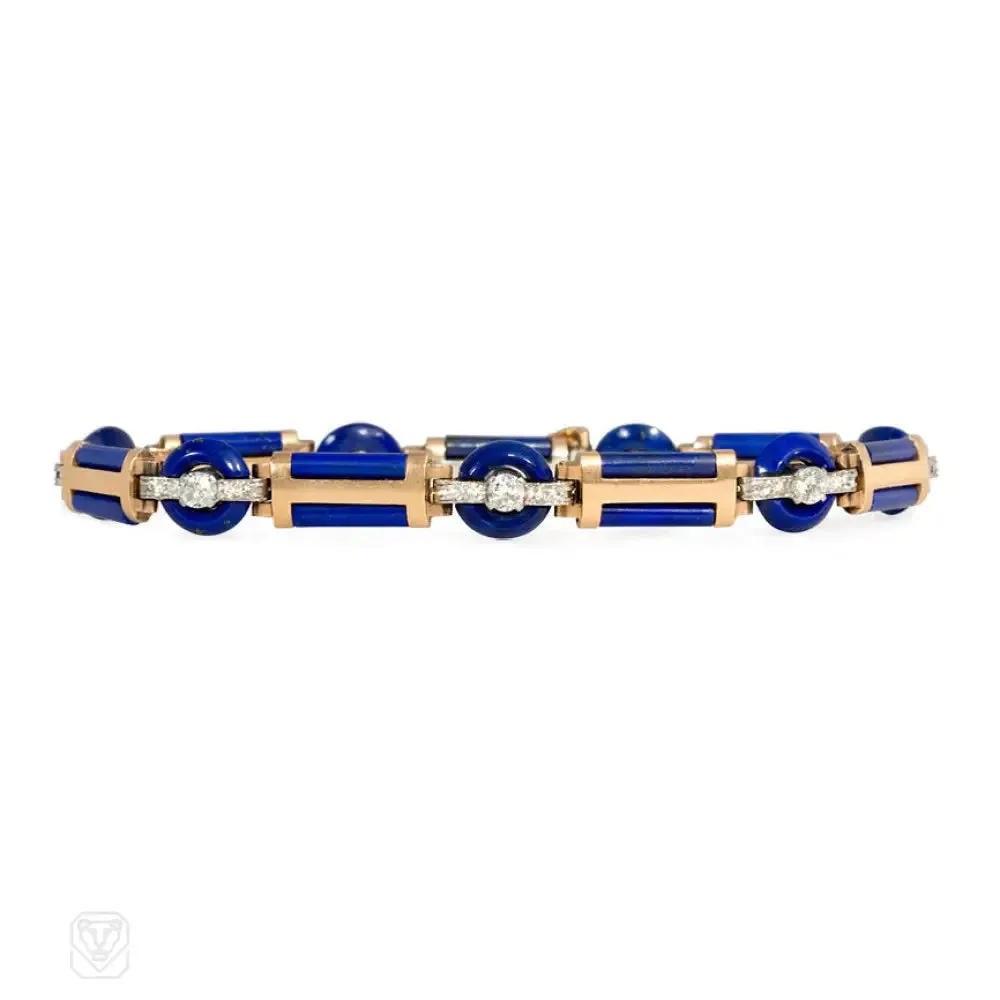 Art Deco gold, lapis, and diamond bracelet