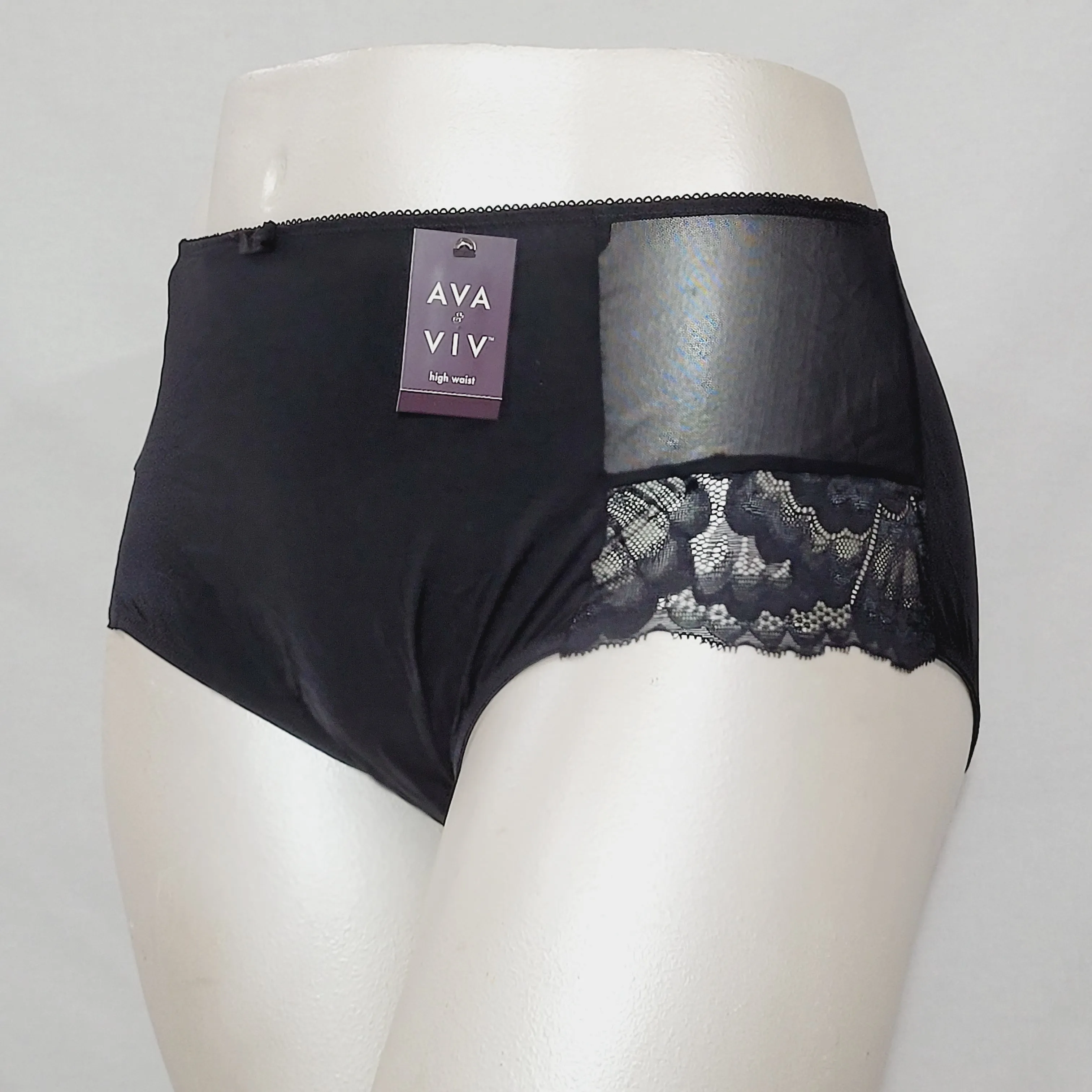 Ava & Viv High Waist Lace Briefs with Lace 4X Ebony Black