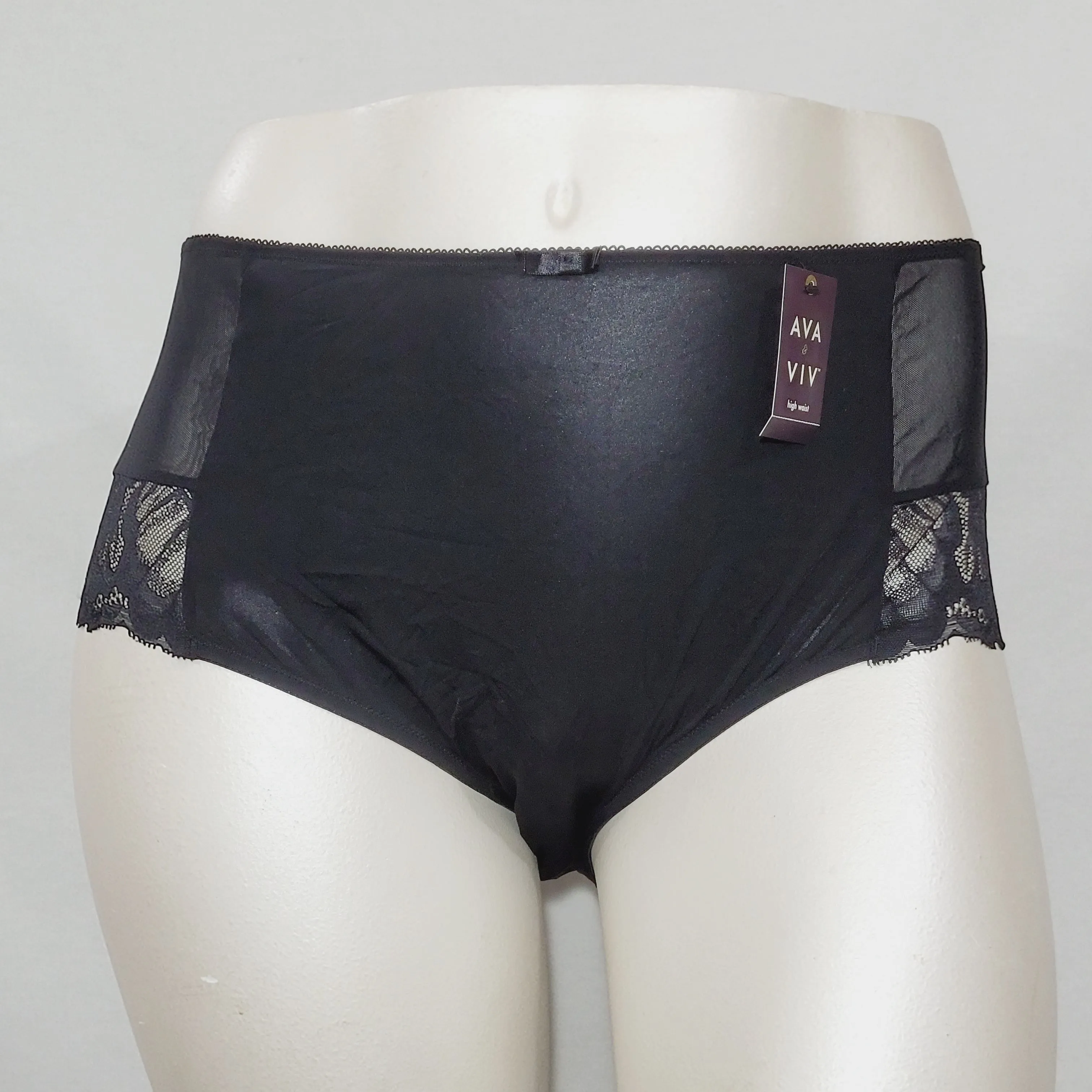 Ava & Viv High Waist Lace Briefs with Lace 4X Ebony Black