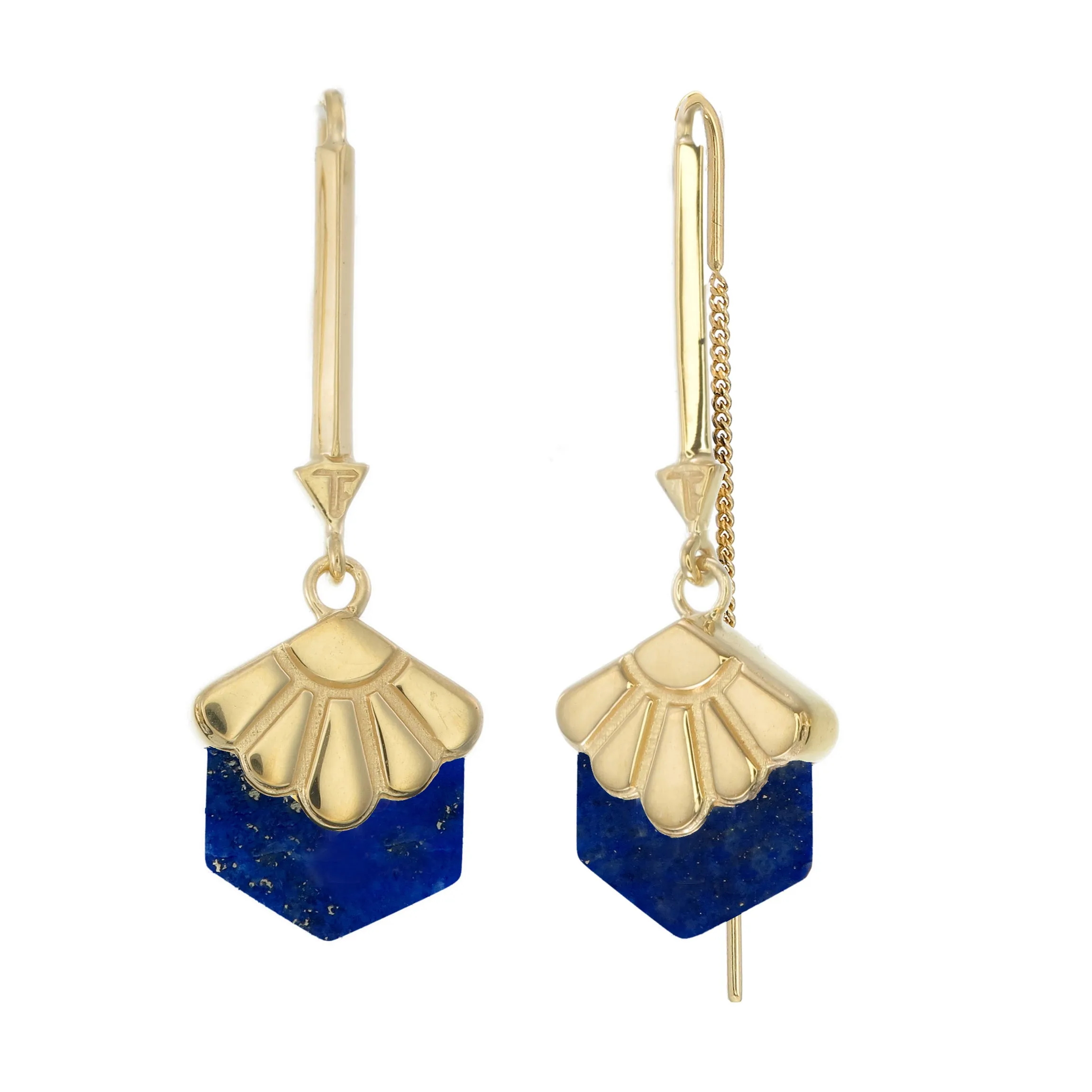 BIG DECO DAISY - PULL THROUGH EARRINGS - LAPIS LAZULI - GOLD