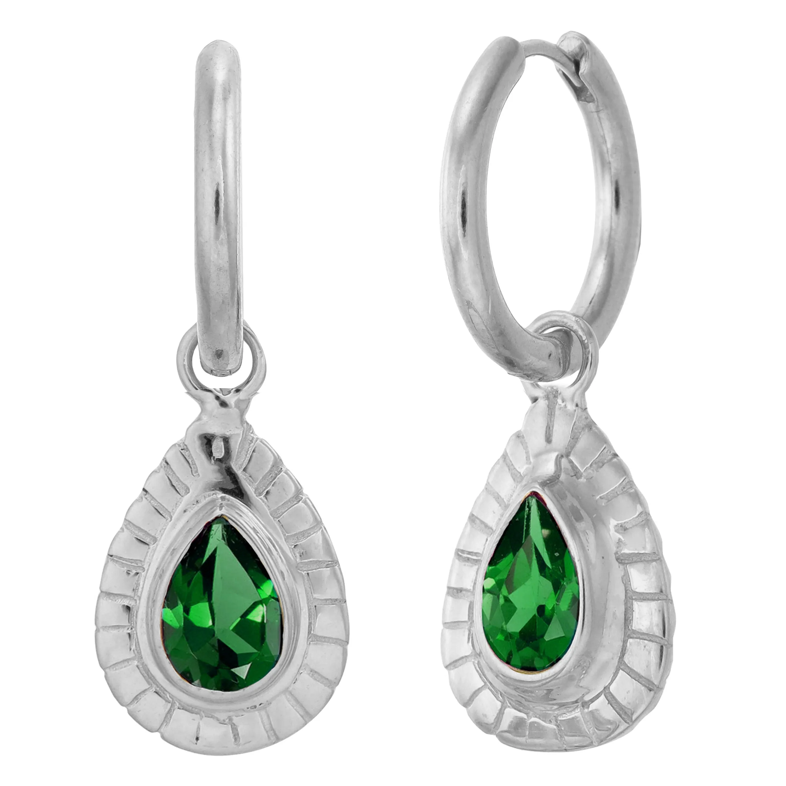 BIG TEARDROP HOOPS - GREEN ONYX - SILVER