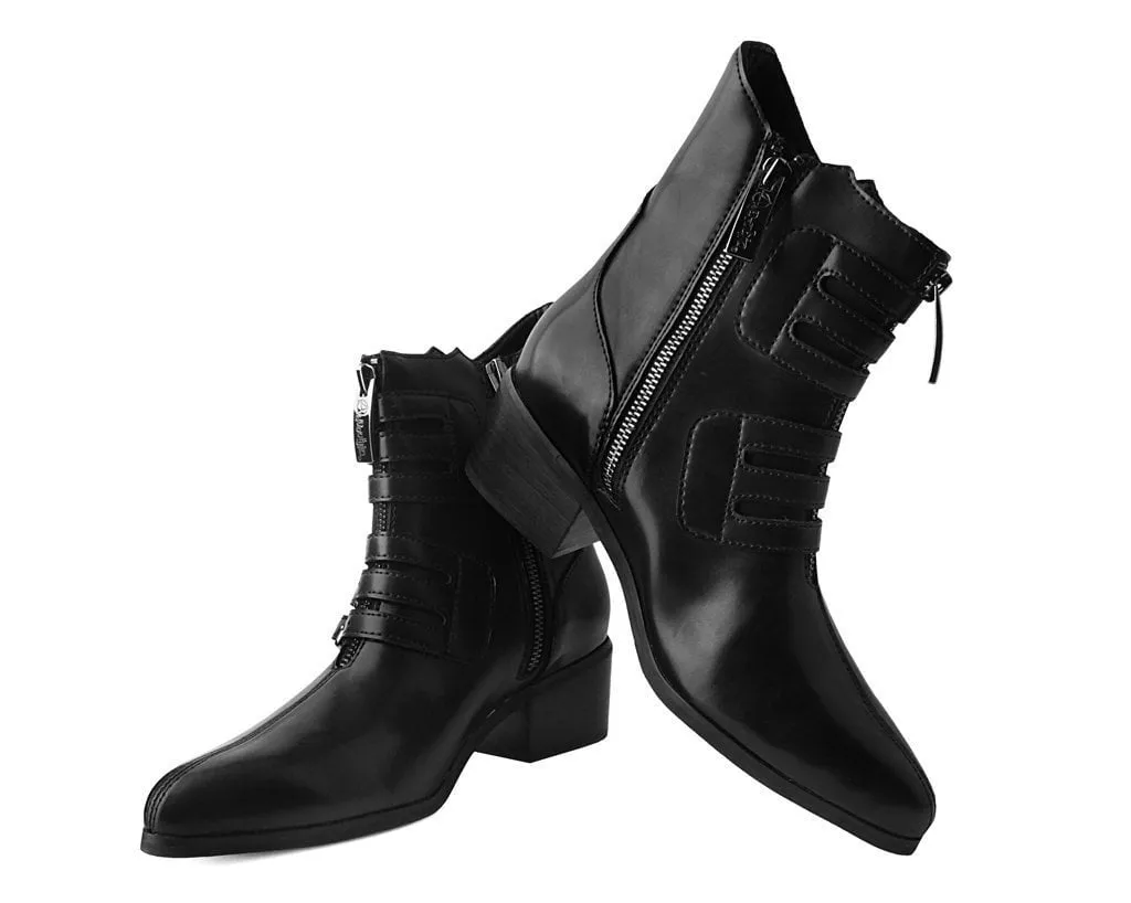 Black Victorian Anarchic 6-Buckle Pointed Boot