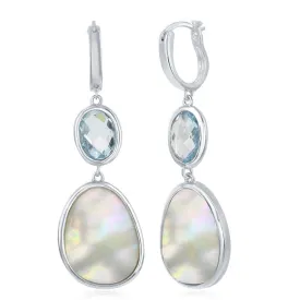 Blue Topaz and Mother of Pearl Dangle Earrings - Sterling Silver