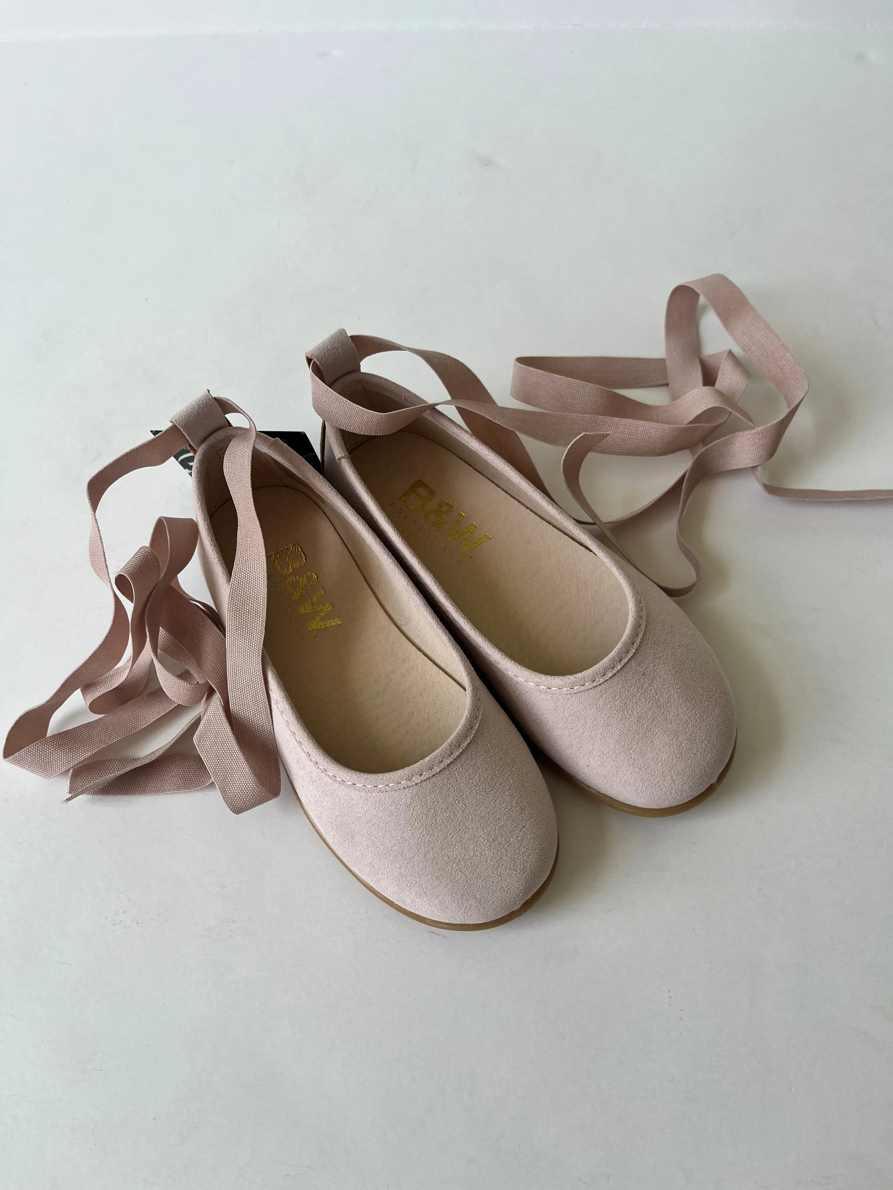 Blush pink ballerina with ankle tie ribbon