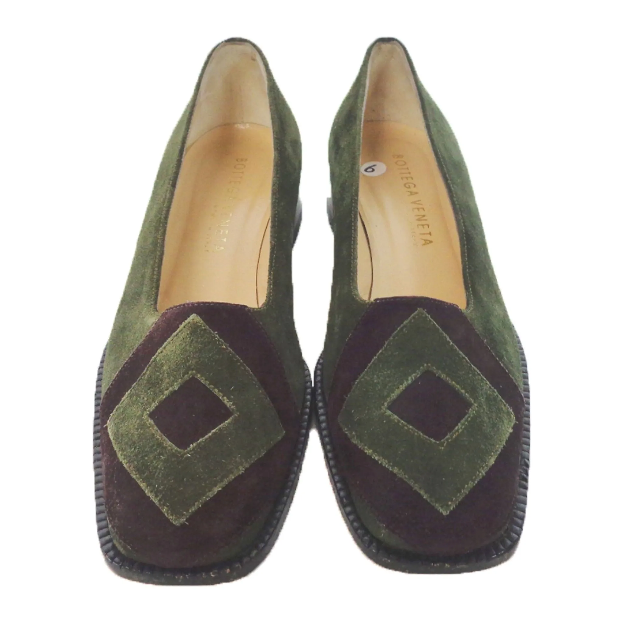 BOTTEGA VENETA Green and Purple Suede Flats with Wooden Block Heel Size 6