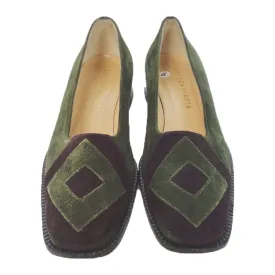 BOTTEGA VENETA Green and Purple Suede Flats with Wooden Block Heel Size 6