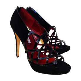 BRIAN ATWOOD Black Suede Open Toe Criss Cross Design Platforms Size 8