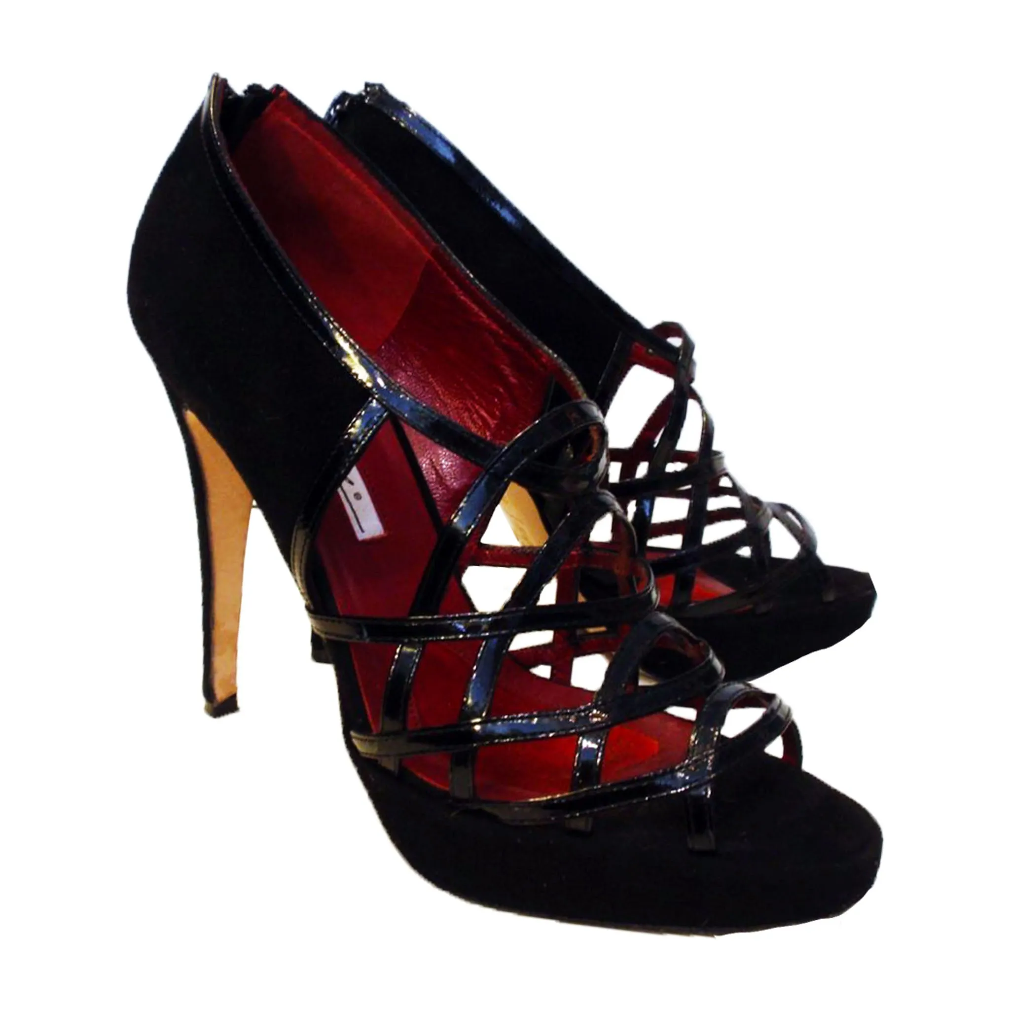 BRIAN ATWOOD Black Suede Open Toe Criss Cross Design Platforms Size 8