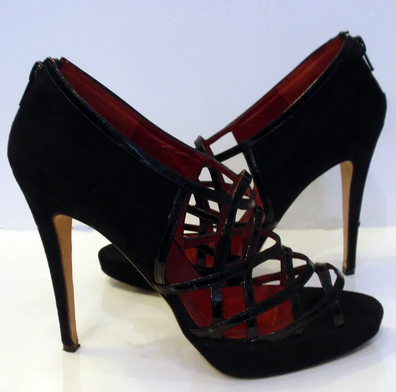 BRIAN ATWOOD Black Suede Open Toe Criss Cross Design Platforms Size 8