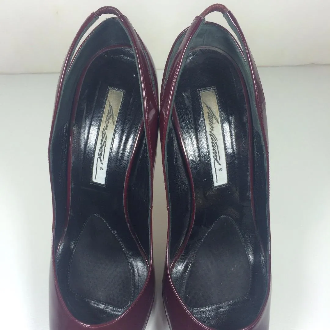 BRIAN ATWOOD Burgundy Patent Leather Pumps with Cut Out Slingback Size 8