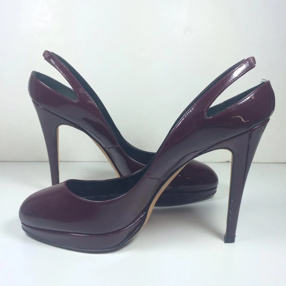 BRIAN ATWOOD Burgundy Patent Leather Pumps with Cut Out Slingback Size 8