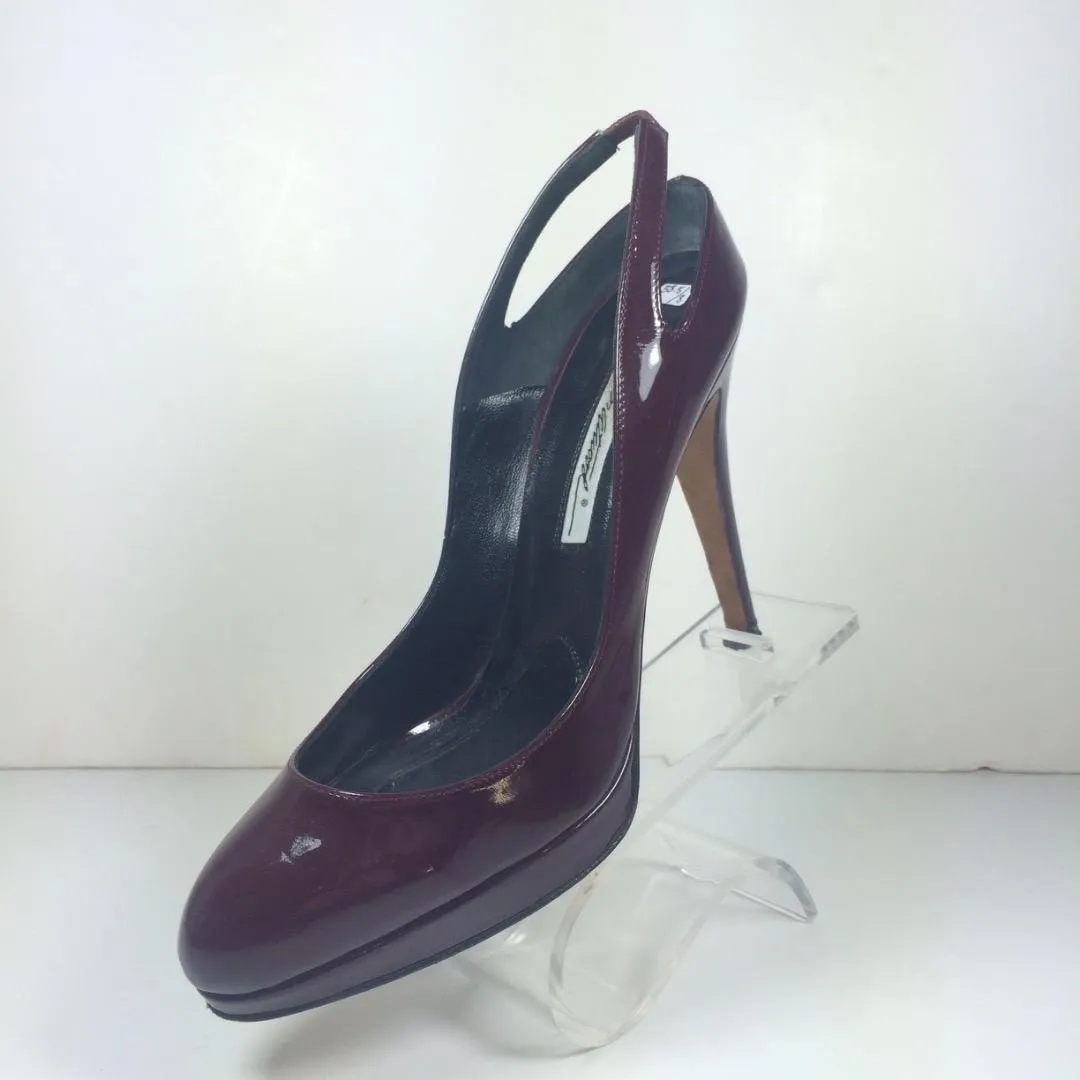 BRIAN ATWOOD Burgundy Patent Leather Pumps with Cut Out Slingback Size 8