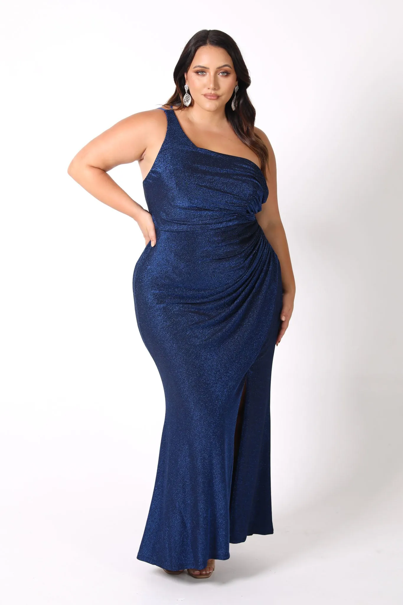 CALI One Shoulder Maxi Dress - Shimmer Blue