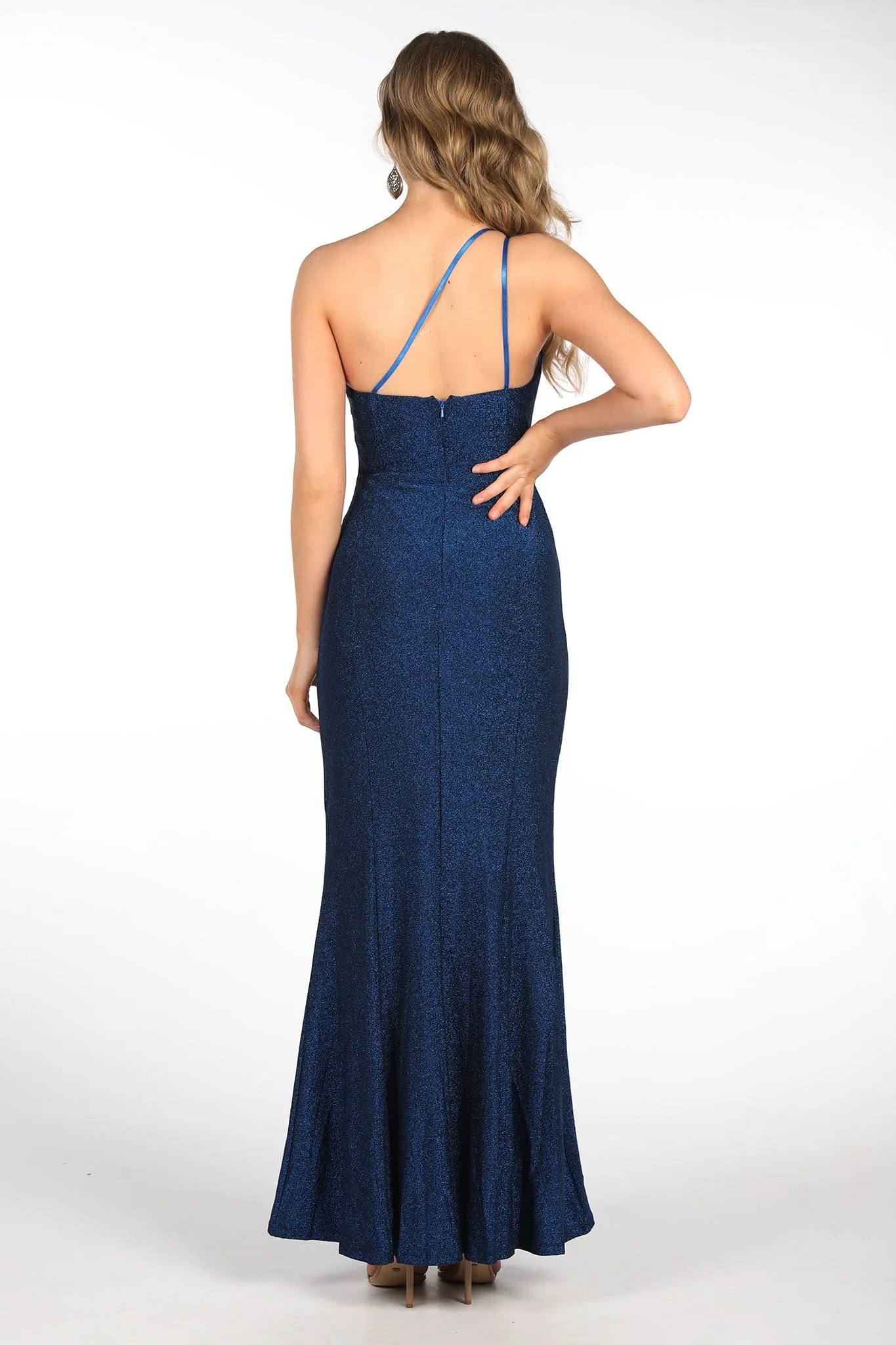 CALI One Shoulder Maxi Dress - Shimmer Blue