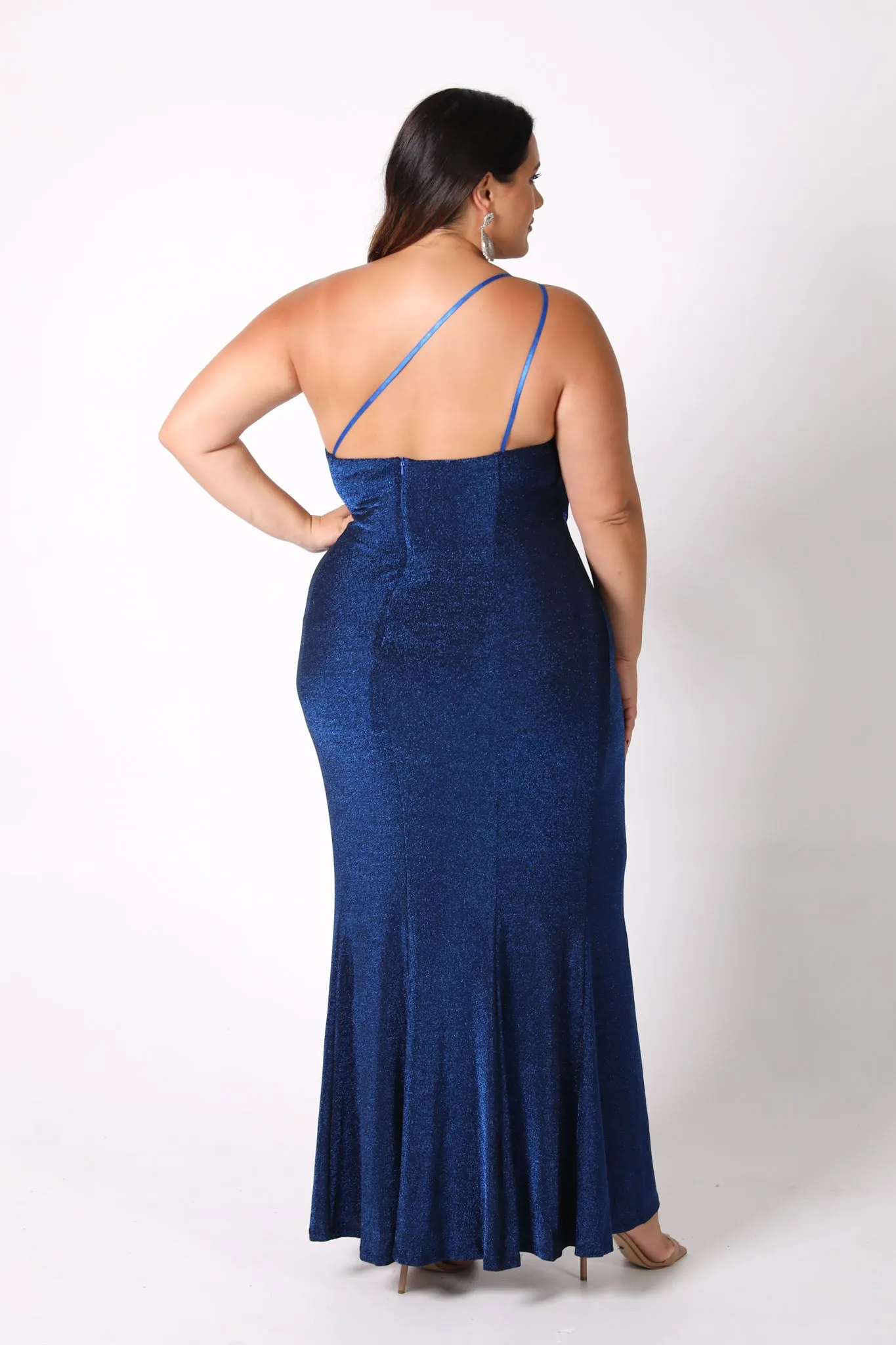 CALI One Shoulder Maxi Dress - Shimmer Blue